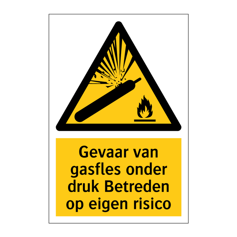 Gevaar van gasfles onder druk Betreden op eigen risico
