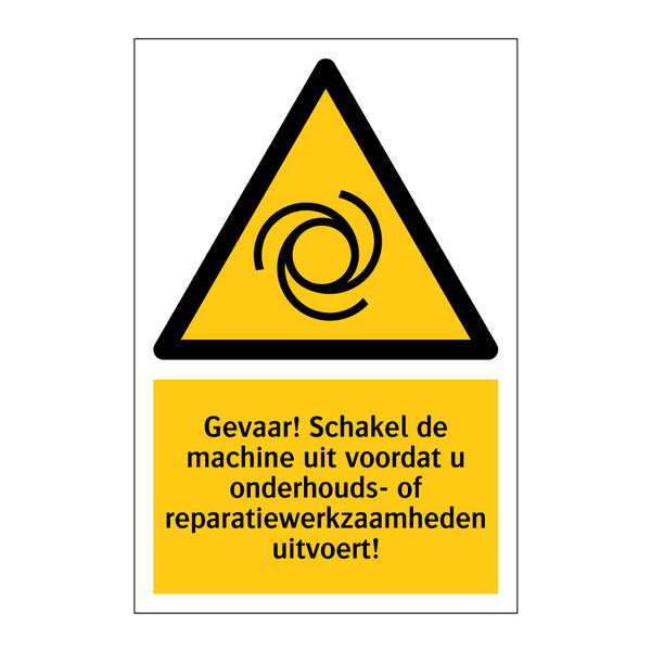 Gevaar! Schakel de machine uit voordat u onderhouds- of reparatiewerkzaamheden uitvoert!
