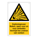 Explosiegevaar Roken, open vuur en vuur verboden Vermijd het creëren van vonken