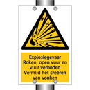 Explosiegevaar Roken, open vuur en vuur verboden Vermijd het creëren van vonken