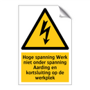 Hoge spanning Werk niet onder spanning Aarding en kortsluiting op de werkplek