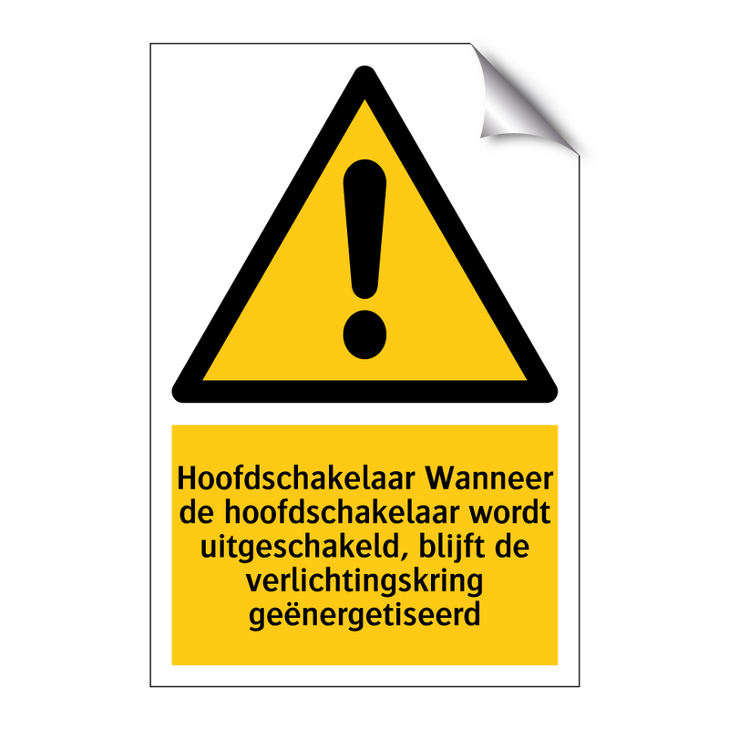Hoofdschakelaar Wanneer de hoofdschakelaar wordt uitgeschakeld, blijft de verlichtingskring geënergetiseerd