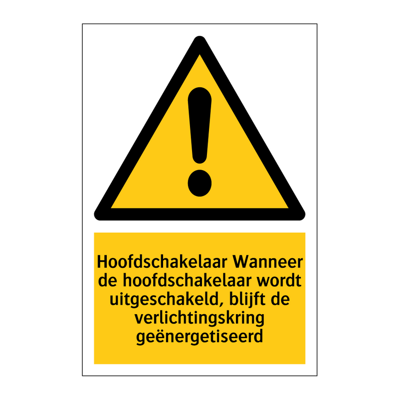 Hoofdschakelaar Wanneer de hoofdschakelaar wordt uitgeschakeld, blijft de verlichtingskring geënergetiseerd