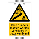 Druk cilinders moeten worden verwijderd in geval van brand