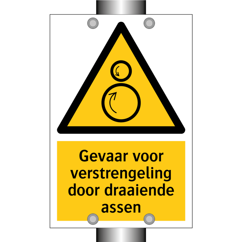 Gevaar voor verstrengeling door draaiende assen & Gevaar voor verstrengeling door draaiende assen