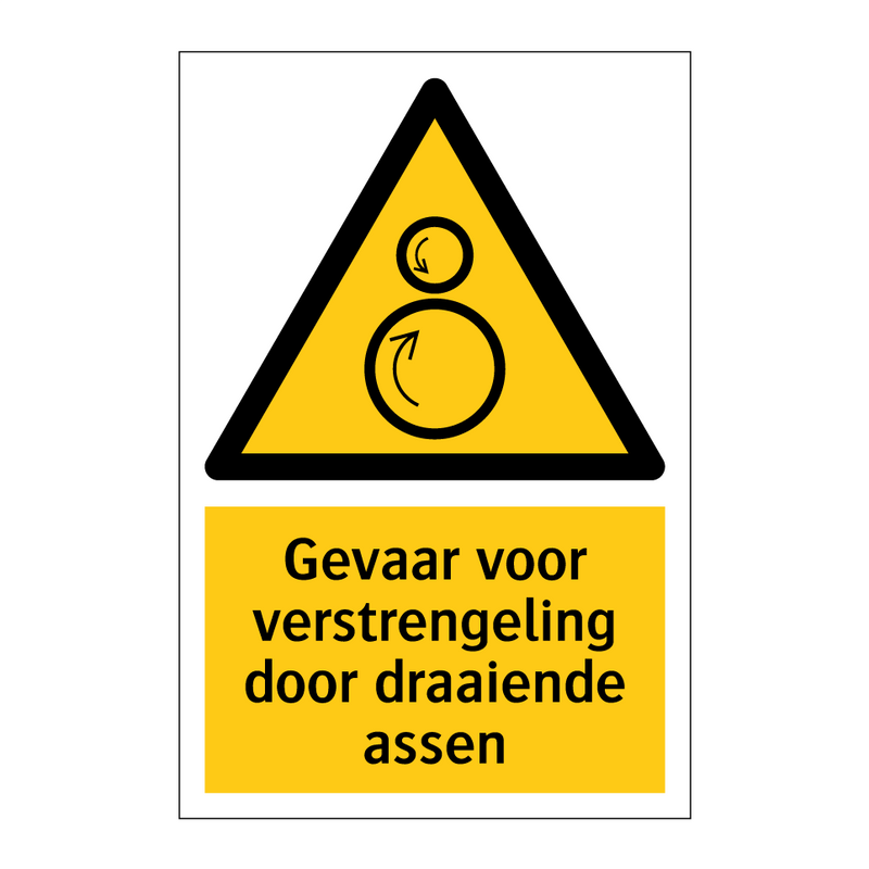 Gevaar voor verstrengeling door draaiende assen & Gevaar voor verstrengeling door draaiende assen
