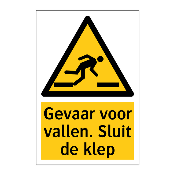 Gevaar voor vallen. Sluit de klep & Gevaar voor vallen. Sluit de klep