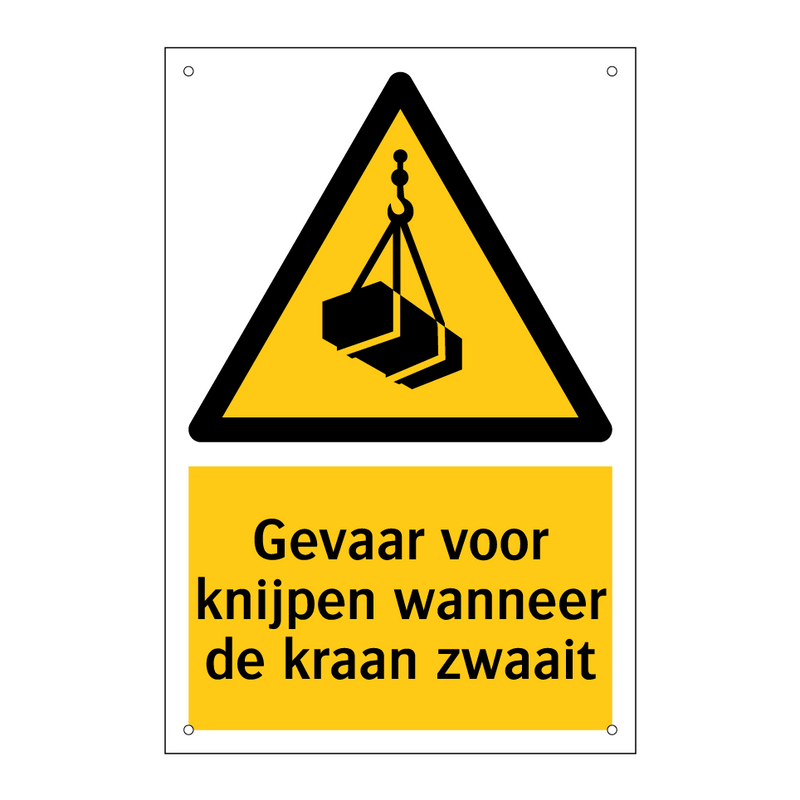 Gevaar voor knijpen wanneer de kraan zwaait & Gevaar voor knijpen wanneer de kraan zwaait