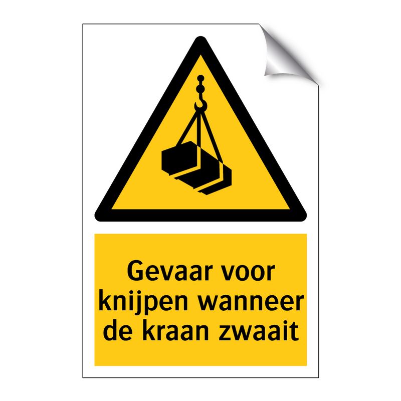 Gevaar voor knijpen wanneer de kraan zwaait & Gevaar voor knijpen wanneer de kraan zwaait