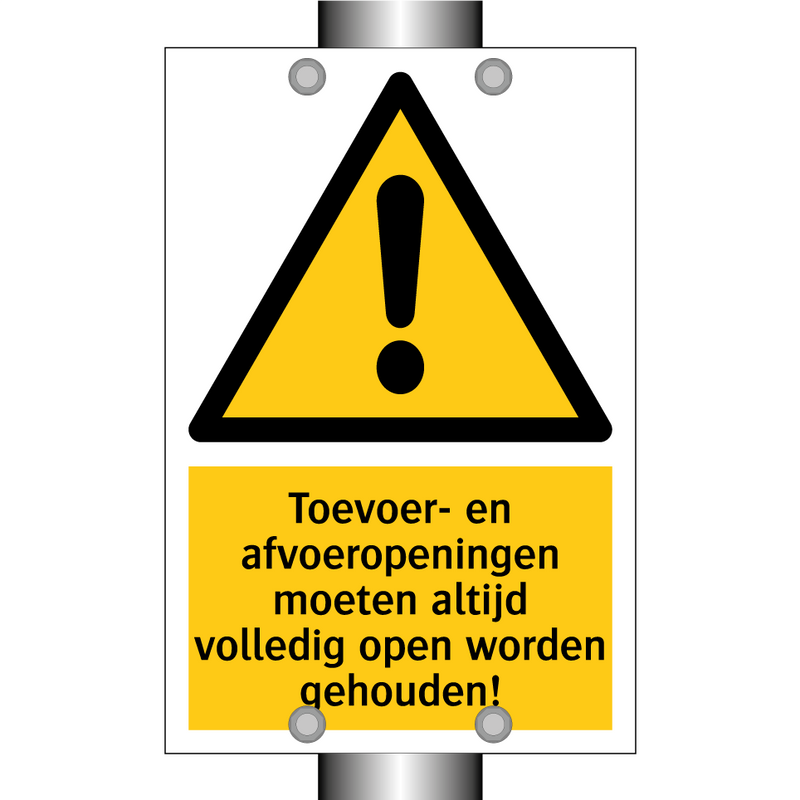 Toevoer- en afvoeropeningen moeten altijd volledig open worden gehouden!