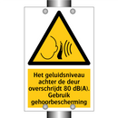Het geluidsniveau achter de deur overschrijdt 80 dB(A). Gebruik gehoorbescherming