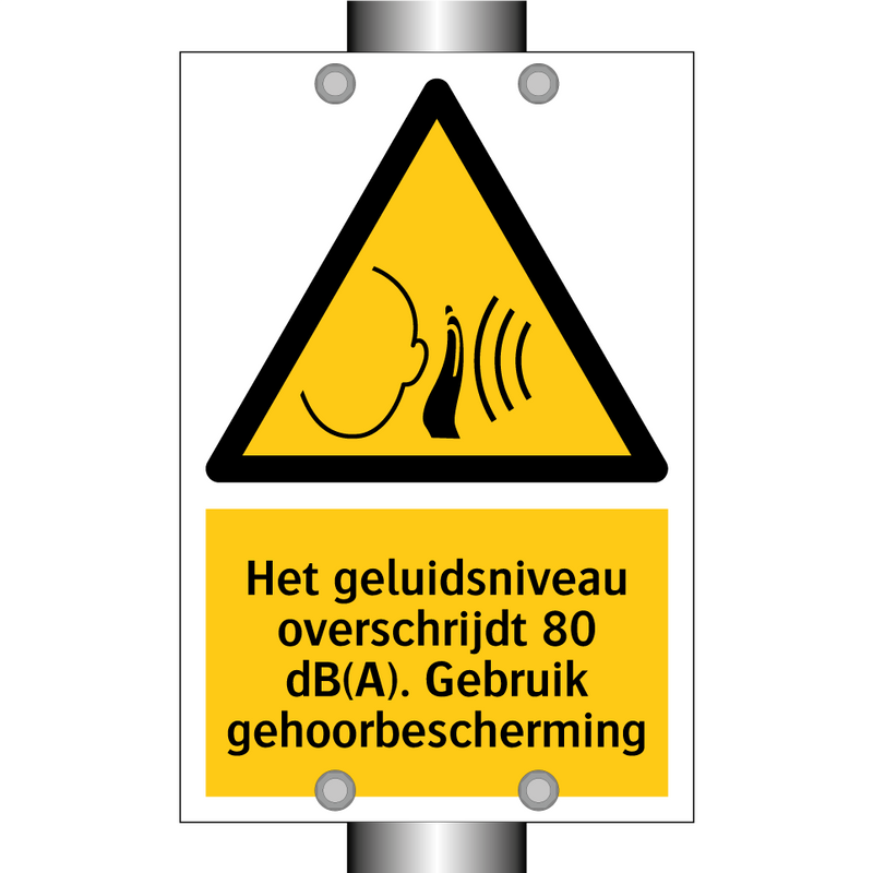 Het geluidsniveau overschrijdt 80 dB(A). Gebruik gehoorbescherming