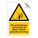 Het geluidsniveau overschrijdt 80 dB(A). Gebruik gehoorbescherming