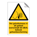 Het geluidsniveau in dit gebied overschrijdt 80 dB(A). Gebruik gehoorbescherming