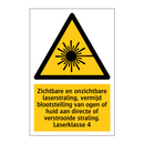 Zichtbare en onzichtbare laserstraling, vermijd blootstelling van ogen of huid aan directe of verstrooide straling. Laserklasse 4