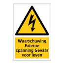 Waarschuwing Externe spanning Gevaar voor leven & Waarschuwing Externe spanning Gevaar voor leven