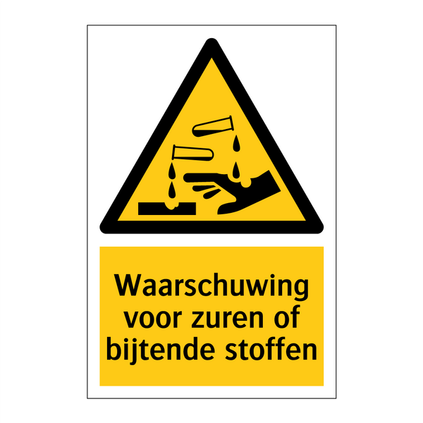 Waarschuwing voor zuren of bijtende stoffen & Waarschuwing voor zuren of bijtende stoffen