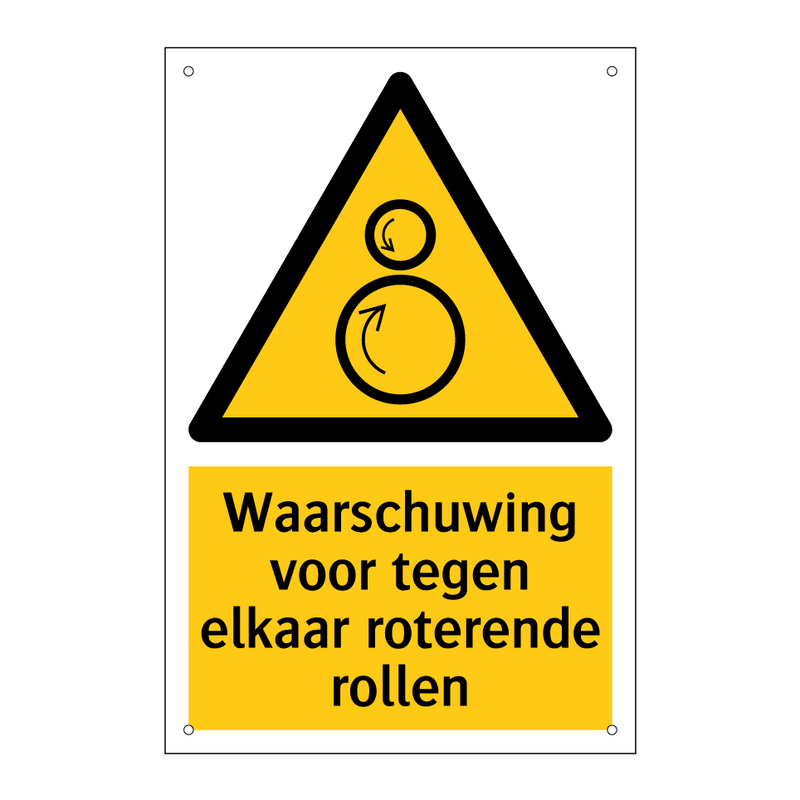 Waarschuwing voor tegen elkaar roterende rollen & Waarschuwing voor tegen elkaar roterende rollen