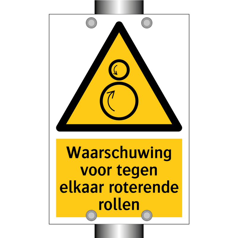 Waarschuwing voor tegen elkaar roterende rollen & Waarschuwing voor tegen elkaar roterende rollen