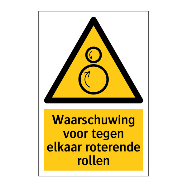 Waarschuwing voor tegen elkaar roterende rollen & Waarschuwing voor tegen elkaar roterende rollen