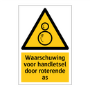 Waarschuwing voor handletsel door roterende as & Waarschuwing voor handletsel door roterende as