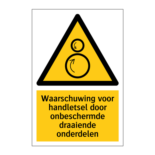 Waarschuwing voor handletsel door onbeschermde draaiende onderdelen