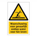 Waarschuwing voor gevaarlijk ondiep water voor het leven