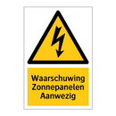 Waarschuwing Zonnepanelen Aanwezig & Waarschuwing Zonnepanelen Aanwezig