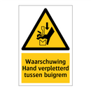 Waarschuwing Hand verpletterd tussen buigrem & Waarschuwing Hand verpletterd tussen buigrem