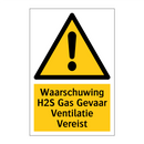 Waarschuwing H2S Gas Gevaar Ventilatie Vereist & Waarschuwing H2S Gas Gevaar Ventilatie Vereist