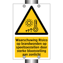 Waarschuwing Risico op brandwonden op speeltoestellen door sterke blootstelling aan zonlicht