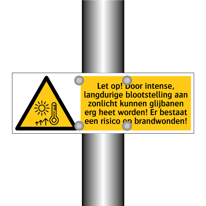 Let op! Door intense, langdurige blootstelling aan zonlicht kunnen glijbanen erg heet worden! Er bestaat een risico op brandwonden!
