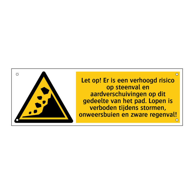 Let op! Er is een verhoogd risico op steenval en aardverschuivingen op dit gedeelte van het pad. Lopen is verboden tijdens stormen, onweersbuien en zware regenval!