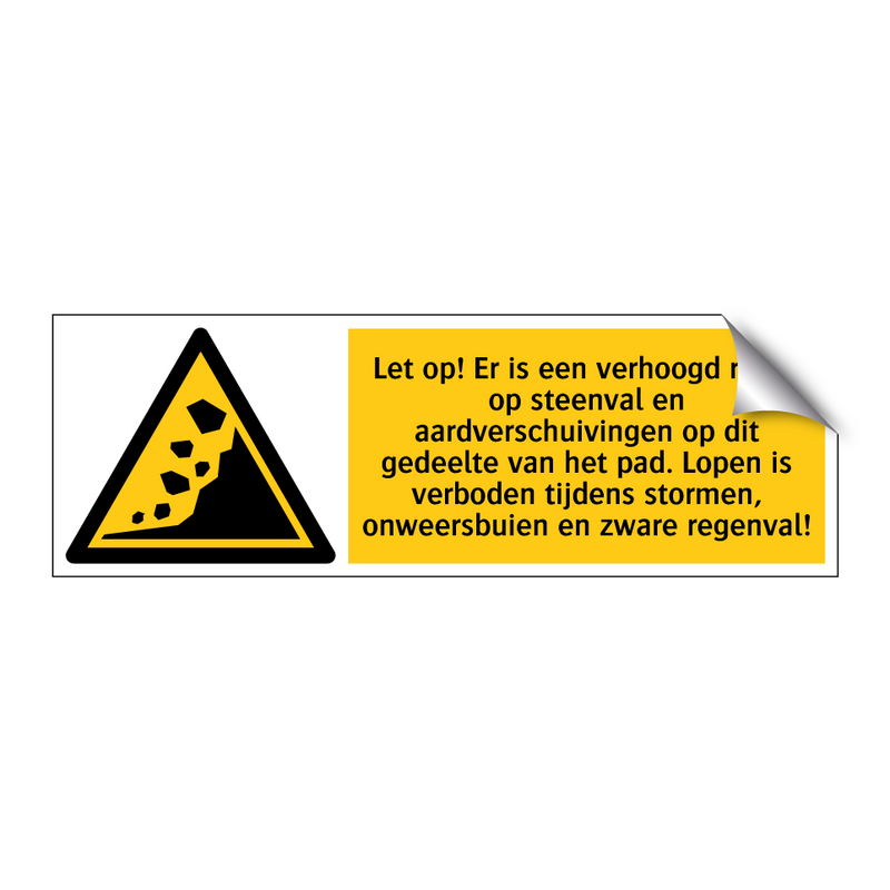 Let op! Er is een verhoogd risico op steenval en aardverschuivingen op dit gedeelte van het pad. Lopen is verboden tijdens stormen, onweersbuien en zware regenval!