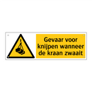 Gevaar voor knijpen wanneer de kraan zwaait